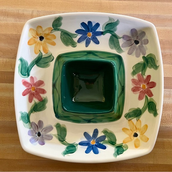 Gail Pittman Daisy Chain 9" Chip and Dip Server Hand Painted Vintage 1993/95 EUC - Picture 8 of 8